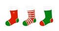 Set of vector Christmas socks. Vector Christmas stocking. Design elements isolated on white Royalty Free Stock Photo