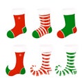 Set of vector Christmas socks. Vector Christmas stocking. Design elements isolated on white Royalty Free Stock Photo