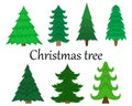 Set of 7 vector Christmas trees without decoration. Royalty Free Stock Photo