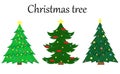 Set of 3 vector Christmas trees with decoration. Royalty Free Stock Photo