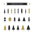 Set vector Christmas trees shape triangle black and gold color. Christmas trees. Royalty Free Stock Photo