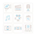 Set of vector cinema icons and concepts in mono thin line style