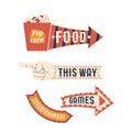 Set Of Vector Circus Arrow Pointers, Adorned With Vibrant Colors And Whimsical Designs, Guide Spectators To Attractions Royalty Free Stock Photo