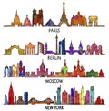 Paris, Berlin, Moscow and New York, Triangular design Royalty Free Stock Photo