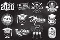 Set of Vector Class of 2020 badges on the chalkboard. Concept for shirt, print, seal, overlay, stamp, greeting