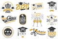Set of Vector Class of 2020 badges. Concept for shirt, print, seal, overlay, stamp, greeting, invitation card