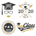 Set of Vector Class of 2020 badges. Concept for shirt, print, seal, overlay, stamp, greeting, invitation card