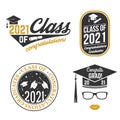 Set of Vector Class of 2021 badges Concept for shirt, print, seal, overlay or stamp, greeting, invitation card