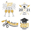 Set of Vector Class of 2021 badges Concept for shirt, print, seal, overlay or stamp, greeting, invitation card