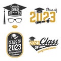 Set of Vector Class of 2023 badges Concept for shirt, print, seal, overlay or stamp, greeting, invitation card