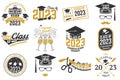 Set of Vector Class of 2023 badges Concept for shirt, print, seal, overlay or stamp, greeting, invitation card