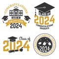 Set of Vector Class of 2024 badges Concept for shirt, print, seal, overlay or stamp, greeting, invitation card