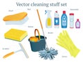 Set of vector cleaning stuff design with mop, bucket, butterball