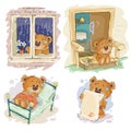 Set vector clip art illustrations of bored teddy bears. Royalty Free Stock Photo