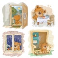 Set vector clip art illustrations of bored teddy bears. Royalty Free Stock Photo