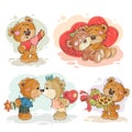 Set vector clip art illustrations of enamored teddy bears