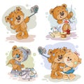 Set vector clip art illustrations of enamored teddy bears