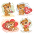 Set vector clip art illustrations of enamored teddy bears