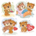 Set vector clip art illustrations of enamored teddy bears