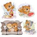 Set vector clip art illustrations of enamored teddy bears