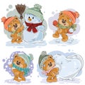 Set vector clip art illustrations of funny teddy bears