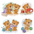 Set of vector clip art illustrations of teddy bears and their hand maid hobby Royalty Free Stock Photo