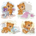 Set of vector clip art illustrations of teddy bears and their hand maid hobby Royalty Free Stock Photo