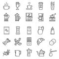 Set of vector coffee elements and coffee accessories. Coffee outline icon set