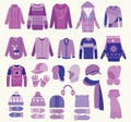 Collection of knitted woolen, winter clothes and accessories Royalty Free Stock Photo