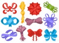 Set of vector color cartoon bows and ribbons of different shapes and sizes. Girl bows on hair or gifts decorating