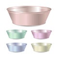 Set of vector color realistic metal bowl or basin for washing