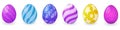 Set of vector colored Easter eggs with different textures isolated on a white background for decoration of Easter cards Royalty Free Stock Photo