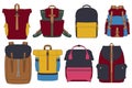 Set Of Vector Colorful Backpacks. Set Of Backpacks for schoolchildren, students, travellers and tourists. Back to School rucksack