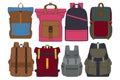 Set Of Vector Colorful Backpacks. Set Of Backpacks for schoolchildren, students, travellers and tourists. Back to School rucksack