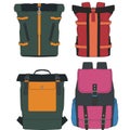 Set Of Vector Colorful Backpacks. Set Of Backpacks for schoolchildren, students, travellers and tourists. Back to School rucksack