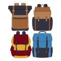 Set Of Vector Colorful Backpacks. Set Of Backpacks for schoolchildren, students, travellers and tourists. Back to School rucksack