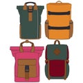 Set Of Vector Colorful Backpacks. Set Of Backpacks for schoolchildren, students, travellers and tourists. Back to School rucksack