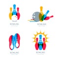 Set of vector colorful bowling logo, icons and symbol.