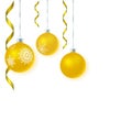 Set of vector colorful glass christmas tree balls hanging on gold eyelets. 3D illustration Royalty Free Stock Photo