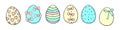 Set of vector colorful ornamental easter eggs with hearts, stains, bows. Holiday illustrations, clip art Royalty Free Stock Photo