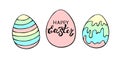 Set of vector colorful ornamental easter eggs. Holiday illustrations, clip art in hand drawn doodle flat style Royalty Free Stock Photo