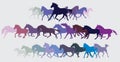 Set of vector colorful running horses silhouettes Royalty Free Stock Photo