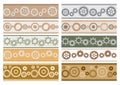 Set of vector colorful seamless borders with gears - colored cogwheels Royalty Free Stock Photo