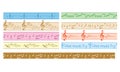 Set of vector colorful seamless borders with music notes - colored frames Royalty Free Stock Photo