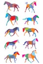 Set of vector colorful trotting horses silhouettes Royalty Free Stock Photo