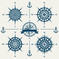 Set of vector compass roses or wind roses Royalty Free Stock Photo