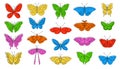 Set of vector contour butterflies. Beautiful insects Royalty Free Stock Photo