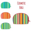 Set of vector cosmetic, make up colorful bright bags. Vanity case