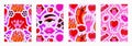 Set of vector covers with bright hot sensual patterns. Love and passion. Creative glamour Valentines Day designs. Pink