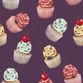 Set of vector cupcakes. A crumbly, gentle wet biscuit with a colorful soft cream cheese ,mint-flavored, with juicy fresh